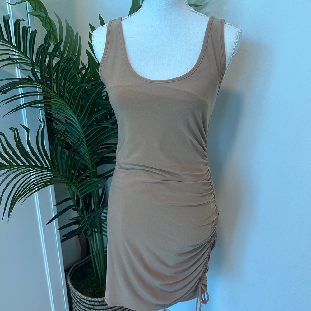 Express Tan Ruched Sleeveless Dress